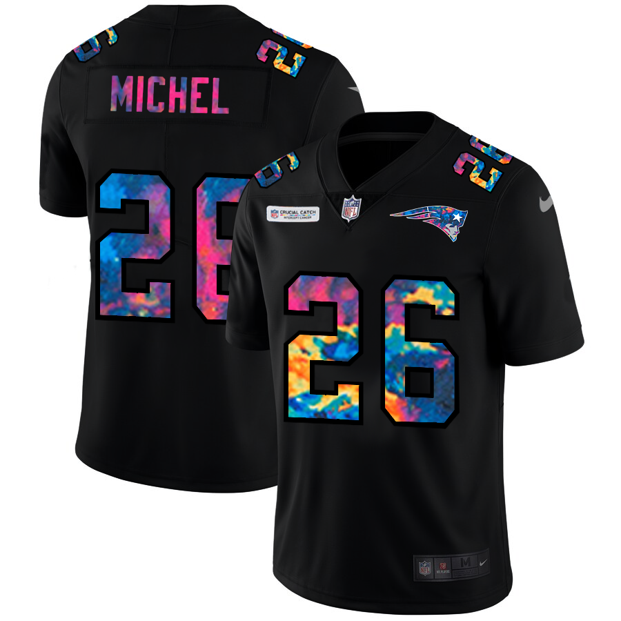 NFL New England Patriots #26 Sony Michel Men Nike MultiColor Black 2020 Crucial Catch Vapor Untouchable Limited Jersey